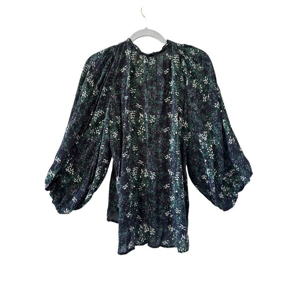 APiece Apart Floral 3/4 Sleeve V Neck Ruffle Top Blouse Multicolor Womens Size 0 - Picture 4 of 6